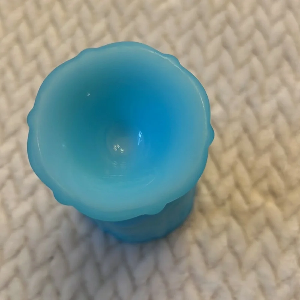 Fenton Panel Daisy Satin Blue Emboss Glass Vase Toothpick Candle Holder Vintage